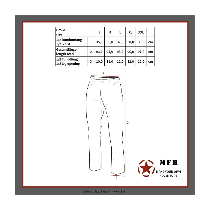 Fox thermo sport lange onderbroek maattabel