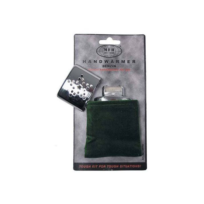 Handwarmer benzine gepolijst staal met opbergzak.