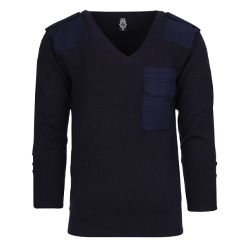 Fostex commando trui v-hals 50% wol blauw