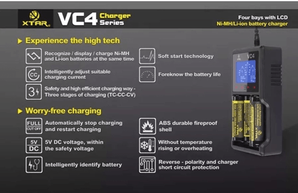 XTAR VC4 USB batterij oplader 